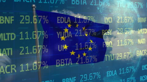 EU Flag with Stock Data on Transparent Global Background