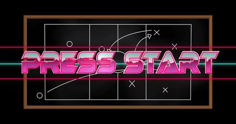 Retro gaming vibe press start text on tactical board