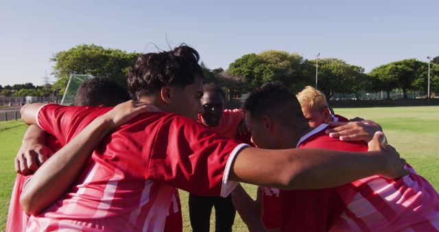 Diverse Soccer Team Huddling on Field for Strategy Meeting - Download Free Stock Images Pikwizard.com