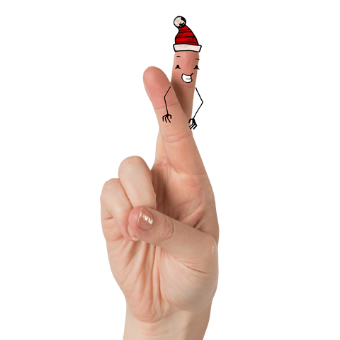 Fingers art with santa hat as human faces on transparent background