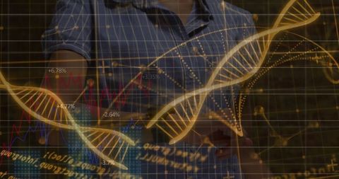 Scientist studying holographic dna and graph data