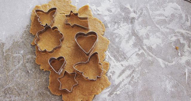 Cookie Dough with Various Shaped Cutters on Floured Surface - Download Free Stock Images Pikwizard.com