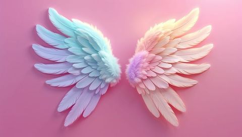 Ethereal feathered angel wings in pastel gradient
