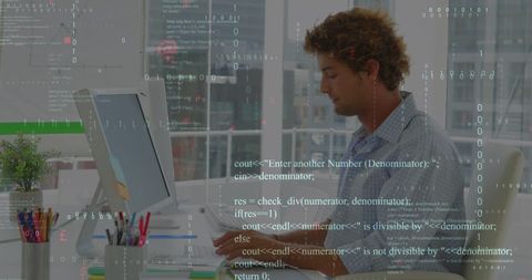Man Immersed in Coding Amidst Virtual Interface - Download Free Stock Images Pikwizard.com