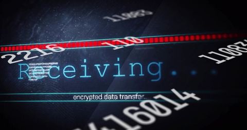 Receiving Encrypted Data Transfer on Futuristic Holographic Interface with Red Bar HUD