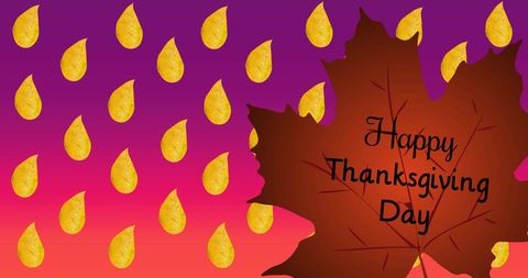 Happy Thanksgiving Day Text on Autumn Leaves Background