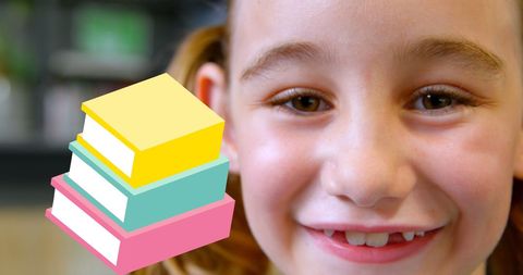 Happy Schoolboy with Floating Books Illustrating Joy of Reading