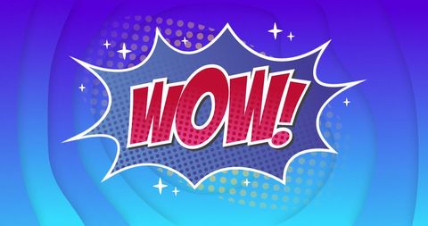 Comic Style Wow Text Digital Graphic with Blue Backdrop