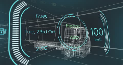 Futuristic 3D Truck Model with Digital Data Interface