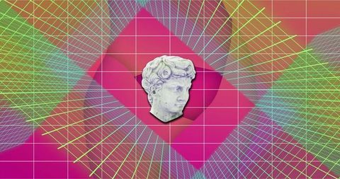 Abstract Geometric Patterns with Stone Sculpture on Gradient Background