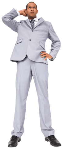 Confused Biracial Businessman in Suit on Transparent Background
