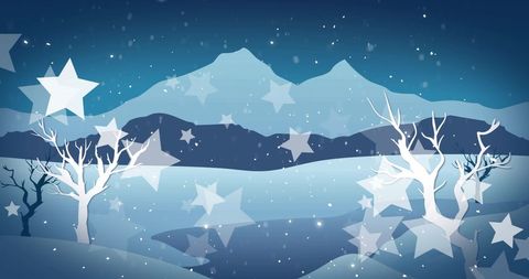 Winter Wonderland Scene with Snowfall and Stars