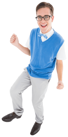 transparent geeky hipster dancing enthusiastically in blue vest - Download Free Stock Videos Pikwizard.com