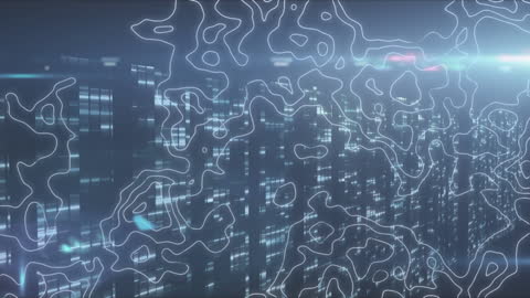 Digital Landscape with Abstract Data Lines Over Skyscrapers