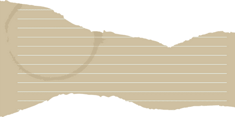 Vintage torn lined sheet with coffee stain on transparent background