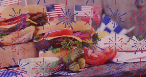 American cuisine celebration with burgers and flags