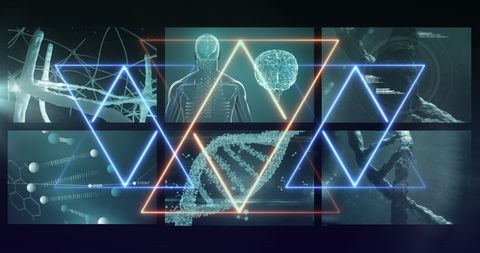 Neon Light Trails Over Medical Data Visualization Screens