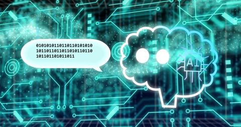Futuristic Holographic AI with Binary Speech Bubble, Circuit Designs - Download Free Stock Images Pikwizard.com