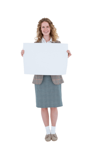 transparency: woman smiling holding blank white poster - Download Free Stock Videos Pikwizard.com