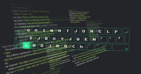 Futuristic HUD Keyboard Overlaying Dynamic Green Code - Download Free Stock Images Pikwizard.com