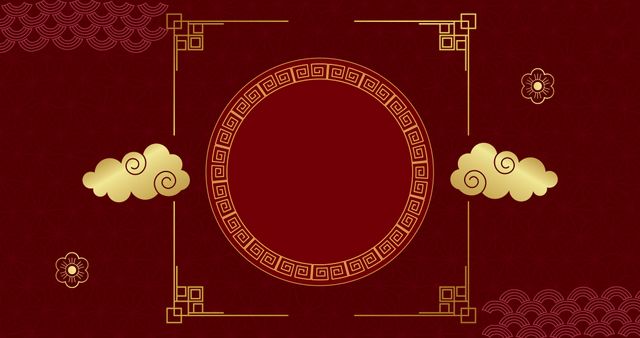 Chinese New Year Decorative Frame with Flowers and Clouds on Red Background - Download Free Stock Images Pikwizard.com