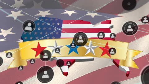 Digital Network Overlay on American Flag and Map