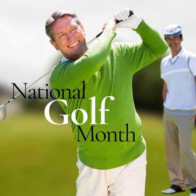 Senior Men Celebrating National Golf Month on Golf Course - Download Free Stock Templates Pikwizard.com