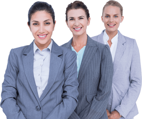 Transparent businesswomen team smiling in formal attire