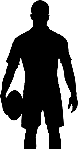Rugby player standing holding ball transparent background