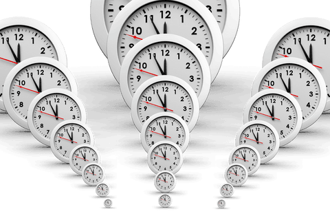 Abstract transparent clock spirals illustrating time concept