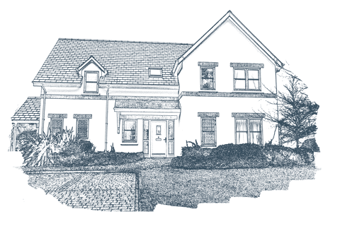 Digital illustration of house and garden on transparent background