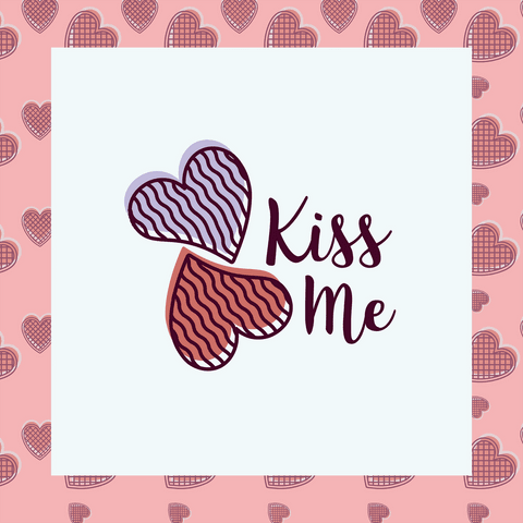 Kiss me text with patterned hearts on transparent background for valentine's day