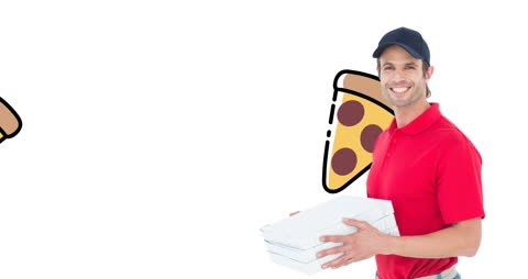 Smiling Pizza Delivery Guy with Pizza Graphic Design