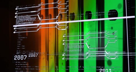 Futuristic data processing visualization on computer servers