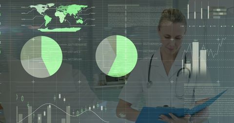 Digital Data Overlay on Female Doctor in Modern Healthcare