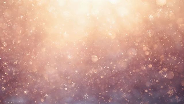 Drifting Golden Snowflakes and Bokeh Over Warm Mauve Sunrise Background for Holiday Use