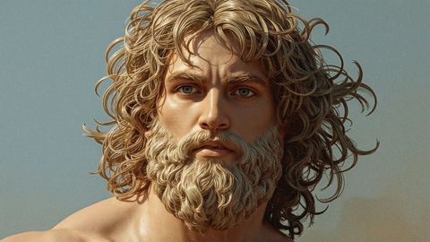 Man with long blonde hair and beard against clear sky