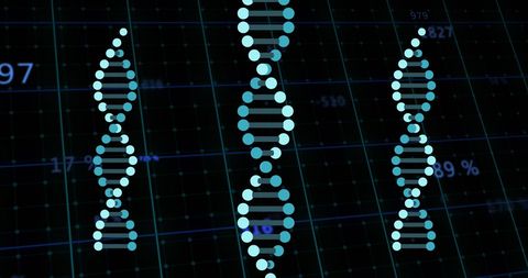 Spinning DNA Strands with Digital Data on Blue Grid - Download Free Stock Images Pikwizard.com