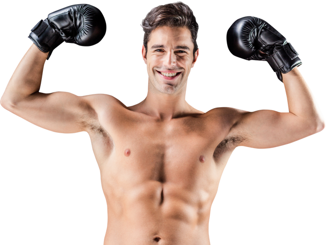 Transparent Joyful Male Boxer Flexing Muscles in Black Gloves - Download Free Stock Videos Pikwizard.com