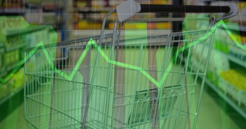 Shopping Cart with Digital Finance Overlay in Retail Store