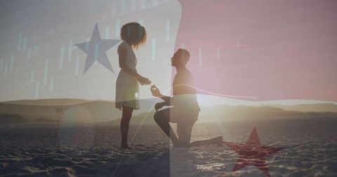 Silhouette proposal at serene beach sunset