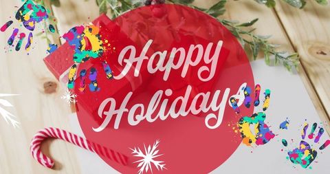 Festive Happy Holidays Greeting with Gifts and Candy