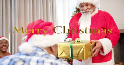 Festive Gathering with Seniors Sharing Christmas Gifts