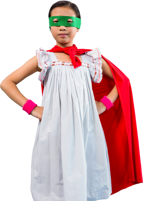 Young Girl Wearing Red Cape and Mask in Confident Hero Pose Transparent - Download Free Stock Videos Pikwizard.com