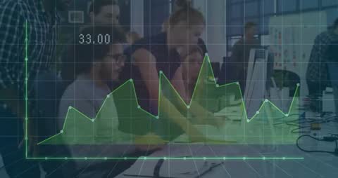 Team Collaborating on Finance Project in High-Tech Office