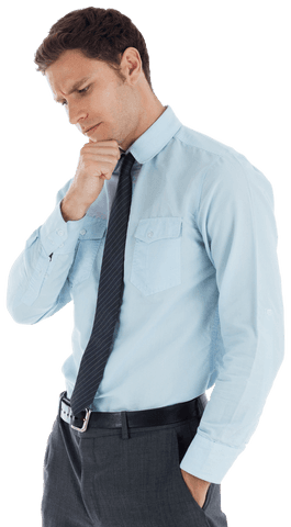 Pensive Businessman in Transparent Background Contemplating