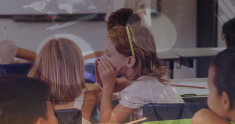 Schoolchildren Whispering Surrounded by Math Animations