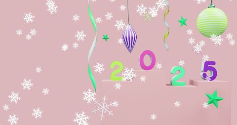 Festive 2025 New Year Design with Colorful Ornaments and Snowflakes - Download Free Stock Images Pikwizard.com