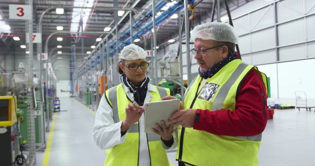 Factory Workers Using Tablet for Quality Control in Manufacturing Plant - Download Free Stock Images Pikwizard.com