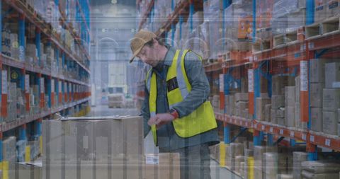 Warehouse Operations with Data Analysis Overlay - Download Free Stock Images Pikwizard.com